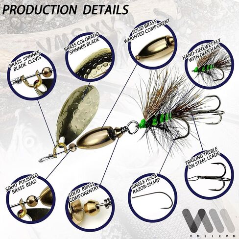 Trout Lures Rooster Bait Tail Fishing Lures, Brass Fishing Spinner baits for Bass Trout Pike, Trout Spinnerbaits Trout Fishing Gear for Freshwater Saltwater, Fishing Gifts for Men in Saudi Arabia