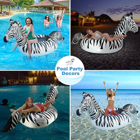 Inflatable Pool Floats Adult, Zebra Pool Float w/Solar Lights, Thicken PVC Large Pool Floats with Cup Holder&2 Handles, Glow in The Dark Pool Floaties Lounger for Pool Party Summer Water Fun in Kuwait