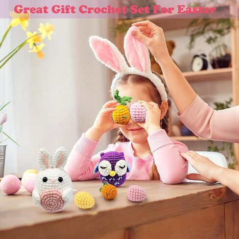 NUOLAN Crochet Kit for Beginners, Owl, Rabbit Crochet Kits for Kids and Adults Include Yarn, Step-by-Step Videos Tutorials, and a Crochet Hook - Crochet Animal Kit DIY Knitting Supplies in Saudi Arabia
