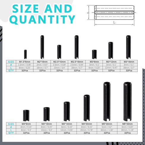مجموعة متنوعة من 416 قطعة من دبابيس دوارة مترية، M1.5 M2 M2.5 M3 M4 M5 M6 13 نوعًا من دبابيس زنبركية مشقوقة من الصلب المقسم للتوسيع وتد التوتر مجموعة دبابيس لتحسين المنزل وآلات إصلاح السيارات in Kuwait