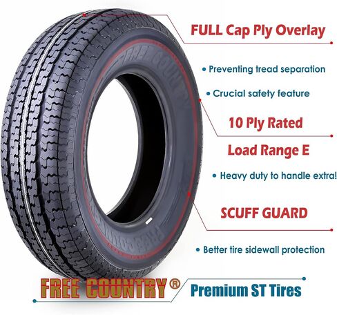 FREE COUNTRY Set 4 Premium Trailer Tires ST225/75R15 10PR Load Range E Radial w/Scuff Guard in Saudi Arabia