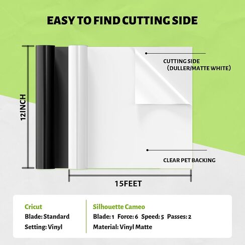 Black & White 12"×15FT Permanent Vinyl,Black & White Adhesive Vinyl for All Cutting Machine Cutters,2 Rolls Black & White Vinyl,Impervious Cup Sticker DIY Craft Decor in Saudi Arabia