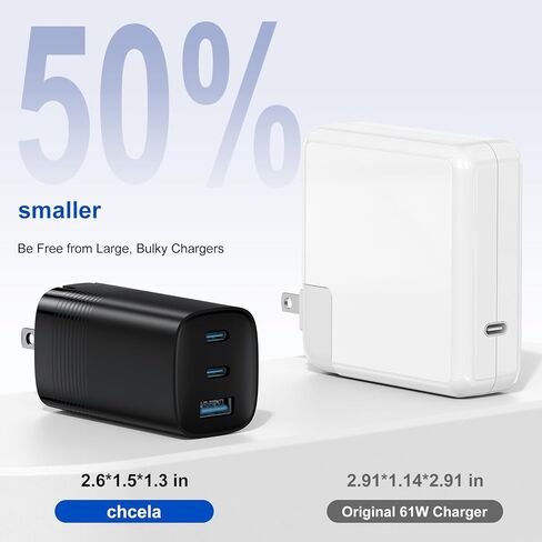 شاحن USB C بقدرة 65 وات، شاحن GaN PD3.0(PPS)، محول قابل للطي من النوع C مع شاحن حائط سريع بثلاثة منافذ متوافق مع MacBook Pro/Air، iPad Pro، Galaxy S22/S21، HP Spectre، Note20/10+، iPhone 14 / برو، وأكثر in Kuwait