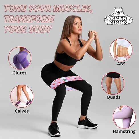 أربطة مقاومة لقبضات الدب للتمرين - أربطة تمرين لمعدات الصالة الرياضية المنزلية - أربطة مرنة لتمارين عضلات الأرداف لممارسة كتل اليوجا والبيلاتس والورك والساقين والفخذ in Kuwait