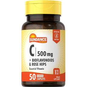 Vitamin C 500mg with Bioflavonoids and Rose HIPS | Vegetarian, Non-GMO, and Gluten Free | Essential Vitamin Supplement | by Sundance
