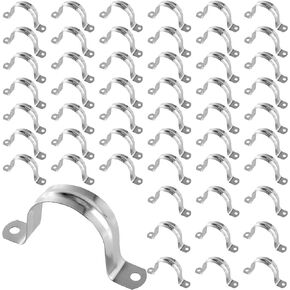 200 PCS 2 Inches M50 Rigid Pipe Strap, Two Hole Stainless Steel U Bracket Tension Clips, Robust Tube Strap Clamps for Securing Pipe Cable Hose on Many Surfaces
