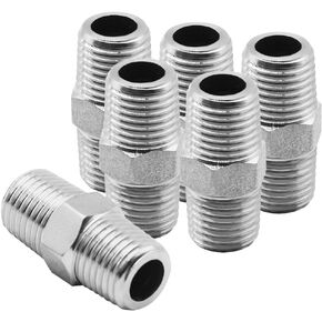 4PCS 3/8 Inch NPT Stainless Steel Hex Nipple Coupling 3/8" NPT Male x 3/8" NPT Male Threaded Equal Diameter Coupler Air Hose Pipe Fittings Adapter for Water/Oil/Gas