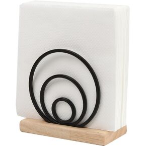 Napkin Holder for Table - Metal Napkin Dispenser with Wood Base for Kitchen Dining Counter Tops Restaurants Cocktail Cookouts Bar Holders for Paper Home Decor (Gold-Round)
