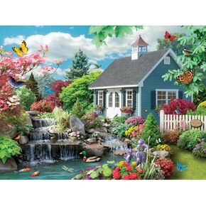Bits and Pieces - 100 Piece Big Piece Jigsaw Puzzle for Seniors - 15" x 19" - Dream Landscape - 100 pc Spring Flowers Birds Large Lettered Pieces Mental & Physical Dexterity Jigsaw by Alan Giana