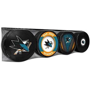 San Jose Sharks Officially Licensed 4-Pack Hockey Puck Collection
