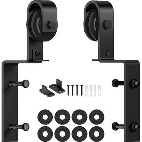 skysen Heavy Duty Sliding Barn Door Hardware Single Track Bypass Double Door Kits Roller Set (Bypass J Hanger Set)