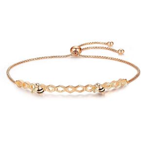 Presentski Bee Honeycomb Bracelet 925 Sterling Silver, Rose Gold Plated Adjustable Jewelry for Women Girls
