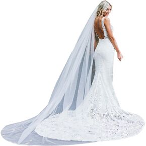 Cathedral Wedding Veil 1 Tier Long Bridal Veil With Metal Comb