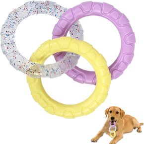 TPR 3-Ring Tug Dog Toy, Durable & Water Resistant Dog Chew Toy for Pets Training Teething, Interactive Fetch Toy for Puppy Small Medium Large Breeds Aggressive Chewers (Orange & Blue)