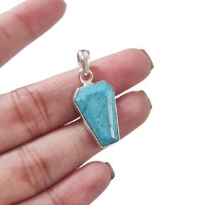 Turquoise Pendant, Natural Turquoise Pendant, December Birthstone, Womens Pendant Necklace, 925 Sterling Silver, Christmas, Thanksgiving, Mens Pendant, Handmade Jewelry, Coffin Shape Pendant