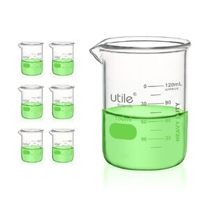 Utile 6pcs of Heavy Duty Glass Beakers, Vol.150m(5oz), Borosilicate 3.3 Glass with Double Scaled Printed Graduation, 4046.0150.6
