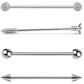 4Pcs Industrial Barbell Earrings 14G Surgical Steel Industrial Piercing Jewelry Helix Conch Cartilage Earrings 38mm Industrial Piercing Jewelry for Women Men