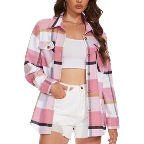 MAGCOMSEN Women's Flannel Plaid Shirts Button Down Long Sleeve Soft Flannel Shacket Loose Fit Casual Blouse Tops