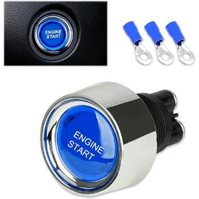 1 PC Car Modified Ignition with Ring Terminal, Vehicle Engine One-Button Start Switch Accessories, Universal Self-Reset Automotive Momentary Starter Replacement for Car Truck RV Marine (Blue)