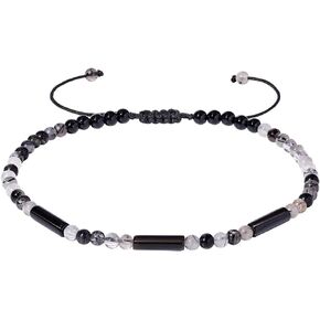 Jewever Black Rutilated Quartz Agate Ankle Bracelets for Women Natural Healing Crystals and Gemstones Anklet Adjustable Summer Beach Reiki Protection Foot Jewelry