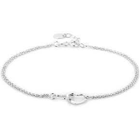 Sterling Silver Jewelry - Rhodium Plated with 925 Stamp - Interlinked Couple Hearts Anklet - Elegant handcrafted Chain Anklet for Women - 9" long + 1" extender