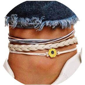 Yalice Boho Layered Turquoise Anklets Wave Rope Ankle Bracelet Beach Foot Chain for Women and Girls