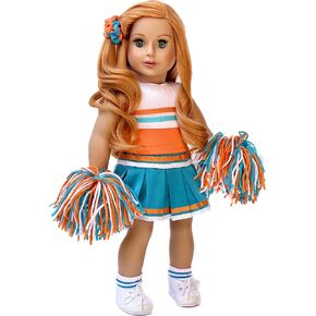 DreamWorld Collections - Cheerleader - 6 Piece Cheerleader Outfit - Blouse, Skirt, Headband, Pompons, Socks and Shoes - Clothes Fits 18 Inch Doll (Doll Not Included)