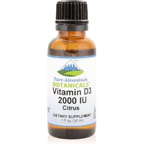 Pure Mountain Botanicals Flavored Vitamin D Drops – Orange and Lemon Flavored Liquid Vitamin D3-2000iu per Serving - 1oz Bottle