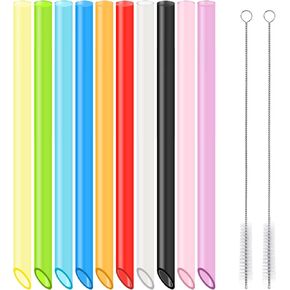 10Pcs Disposable Plastic Drinking Smoothie Straws,with 2 Brushe 10 Colors BPA FREE Food-Grade Jumbo Straws for Smoothies,Bubble Tea Milkshake