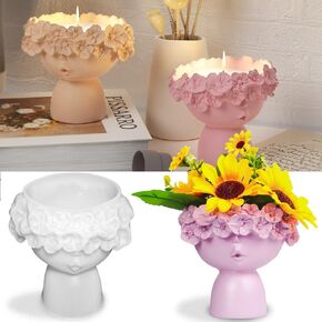 3D Garland Girl Small Flower Pot Silicone Mold Candlestick Holders Silicone Molds for Resin Concrete Plant Pots Resin Molds Succulents Planter Mold Epoxy Resin Kit for DIY Candle Holder Succulent Pot