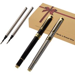 Luxury Ballpoint Pen Writing Set,Elegant Fancy Pens for Signature Colleague Students Boss,Executive Nice Pens for Business Birthday with Gift Box,2 extra 0.5 mm refill(2 pens)