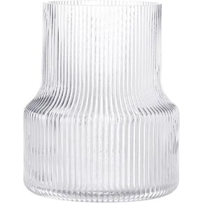 Clear Glass Vase Fluted Vase Ribbed Glass Vase, Flower Vase, Decorative Vase for Centerpieces, Modern Vase for Living Room, Table, Entryway, Desk, Shelf, Wedding, Office, 7.5 Inches