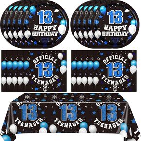 41PCS 13th Birthday Party Supplies Red and Black Official Teenager Party Decorations Plates Napkins Tablecloth Set for 13th Birthday Boys Girls