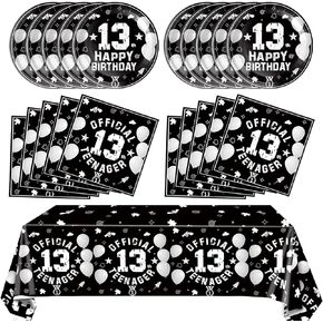 41PCS 13th Birthday Party Supplies Red and Black Official Teenager Party Decorations Plates Napkins Tablecloth Set for 13th Birthday Boys Girls