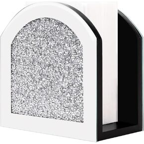 Mirror Napkin Holder Crystal Crushed Diamond Vertical Holder Cute Glass Mirror Napkin Holder for Counter Glass Standing Napkin Holder for Dining Table