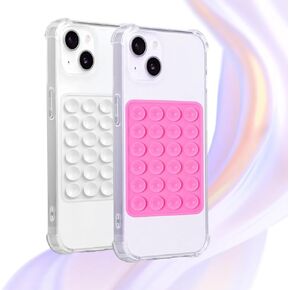 2PCS Sticky Phone Grips for Back of Phone, Silicone 24 Suction Cups Phone Case Adhesive Mount, Free Hands for Selfies and Videos with The Sticky Phone Suction Grip(Pink&White)