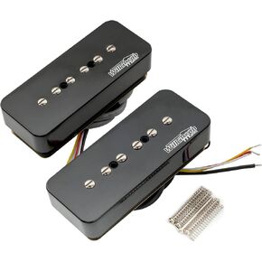 Wilkinson M Series Stacked P90 Soapbar Ceramic Magnet Humbucker Sized Single Coil Pickup Neck Bridge Pickups Set 10K/16K for SG/LP Style Electric Guitar, Black