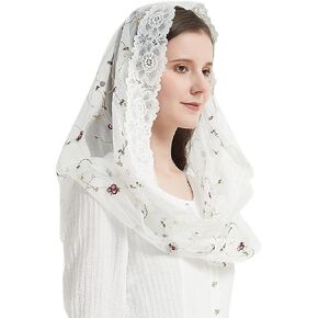 Catholic Veils for Women Mass Lace Rose Embroidery Infinity Shape Mantilla Veil Head Covering M3