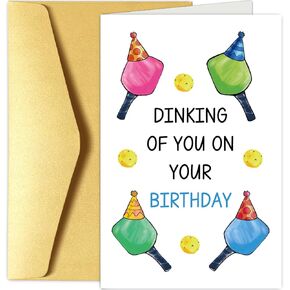 Chenive Funny Pickleball Birthday Card for Men Women, Hilarious Sport Themed Birthday Pun Card for Him Her, Dinking Of You On Your Birthday