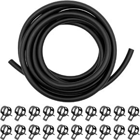 10 Feet 1/4 Inch ID Fuel Line Hose with 20PCS 2/5" Hose Clamps, Rubber Stretchy Fuel Line Kit for Motorcycle Small Disel Powersports Engines, Mowing Machine, Snow Machine (Black)