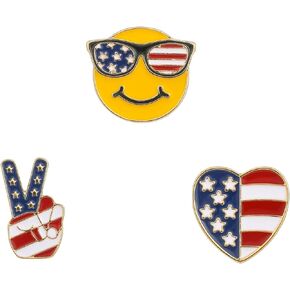 American Flag 4th of July Brooch Pins for Women,Fourth of July Heart Victory Smiley Face Trio Patriotic Memorial Day Pins,American Independence Day Party Gifts for Girls Firopia