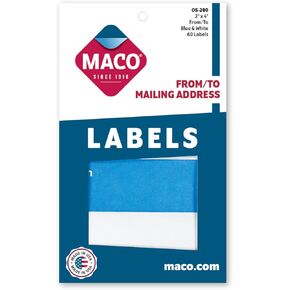 MACO from/to Mailing Labels, 3 x 4 Inches, 60 Per Box, Blue and White (OS-280)