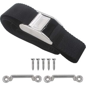 YYST 54" Battery Tie Down Strap Kit Battery Hold Down Strap with Stainless Steel 316 Buckle, Stainless Steel 316 Deck Mounts, 4 SS Screws -1/PK