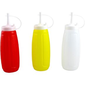 Dependable Industries inc. Essentials 3 Piece Plastic Squeeze Mustard Ketchup Mayo Salad Dressing Condiment Set 12 Ounce