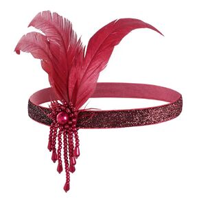 1 Pcs 1920s Flapper Headpiece Green Feather Headband Roaring 20s Gatsby Hair Accessories (Dark green)