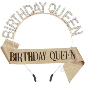 Kamirola Queen Sash & Rhinestone Tiara Set Green for Women Birthday Decoration Kit Rhinestone Headband for Girl Glitter Crystal Hair Accessories for Party(TR36)