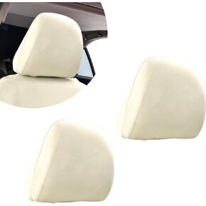 Pack-2 Car Seat Headrest Cover, Fully Wrapped Breathable Anti-Scratch Dustproof Protector, Non-Disposable Cleanable Reusable Covers, Universal for Car Headrest Accessory (Beige #Velvet)