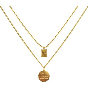 Women's Double Golden Pendant Necklace Titanium Steel Golden Rotundity Lettering Women's Necklace Simple Design, High-end, Women's Dainty Necklace (Gold) in Saudi Arabia
