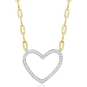 Ross-Simons 0.30 ct. t.w. Diamond Heart Paper Clip Link Necklace in 2-Tone Sterling Silver. 16 inches