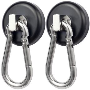 Magnetic Hooks 100lbs Black Magnet Hooks with Swiveling Carabiner for Hanging Refrigerator Strong Large Neodymium Magnet (100LBS-2PACK-BLACK)